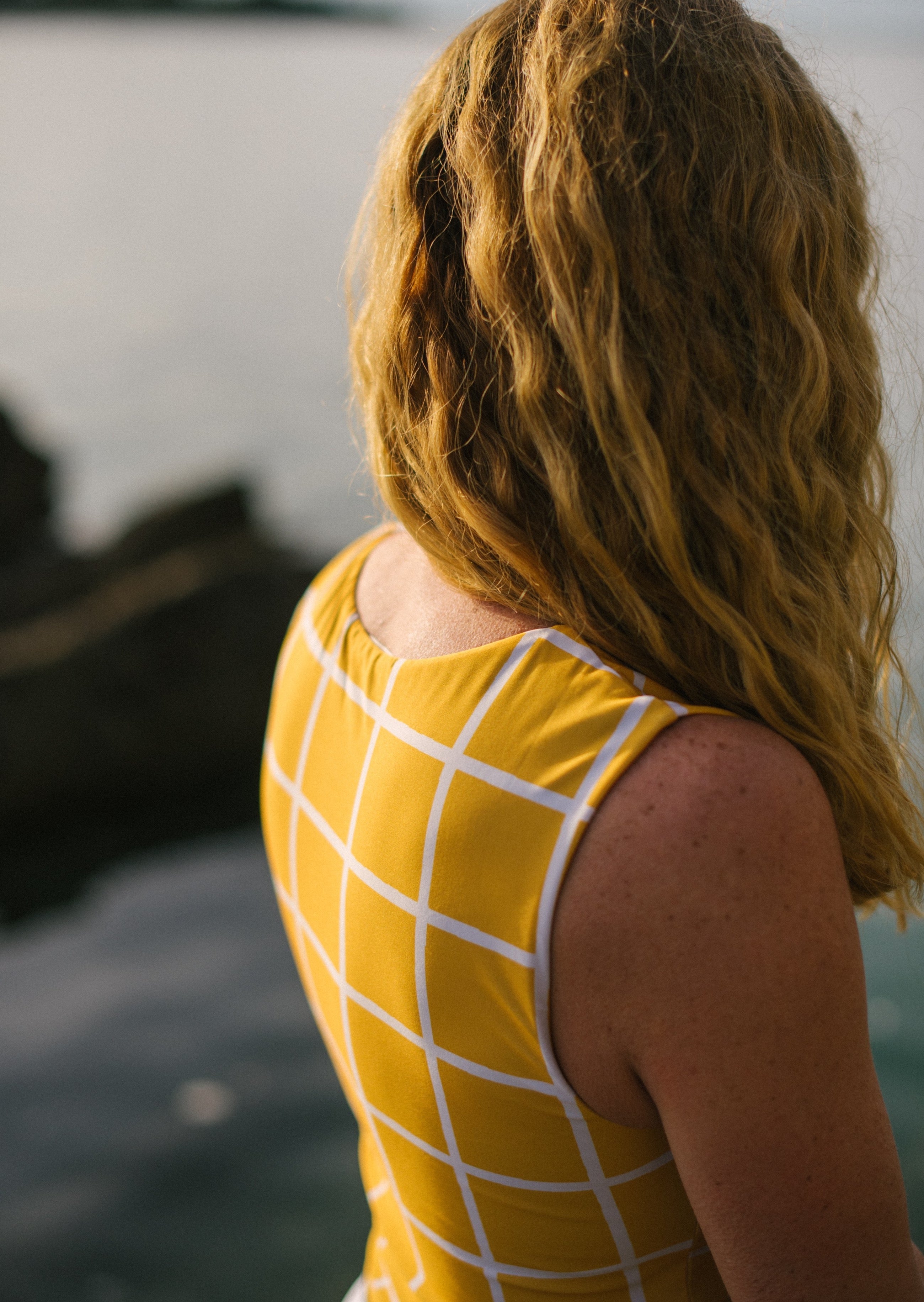 UPF 50+ Yellow Saros Sleeveless Top Back closeup