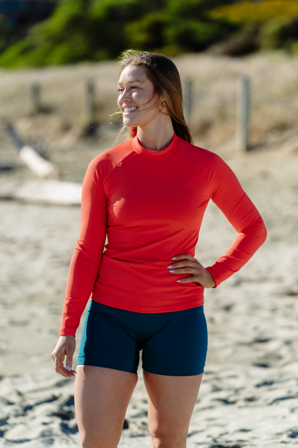 Long Sleeved Ribbed Rash Top - Tangerine