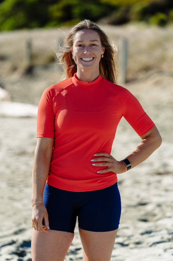 Short Sleeved Ribbed Rash Top - Tangerine