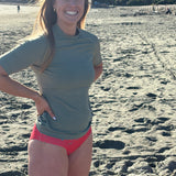 Short Sleeved Ribbed Rash Top - Sage Green