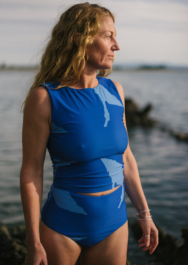 UPF 50+ Blue Astrid Full Coverage Swim Bottoms front 