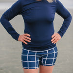 UPF 50+ Navy Saros swim short front arms 2